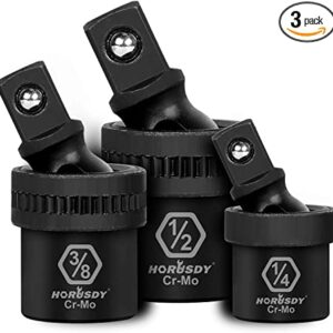 Juego de adaptadores de enchufe giratorio de junta universal | 3 piezas, 1/2 pulgadas, 3/8 pulgadas, 1/4 pulgadas | Grado de impacto CR-MO
