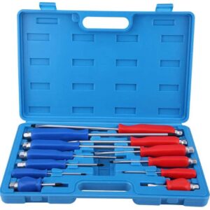 Juego de Destornilladores, Caja de Destornilladores Cruzados ranurados mecánicos de 12 Piezas con Juego de Herramientas de Mango pasante