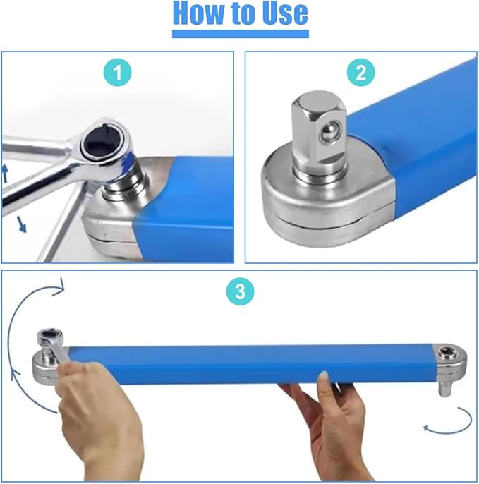 Llave de extensión acodada Juego de Llaves de Carraca Multifunción con Adaptador de Accionamiento de 1/2", 1/4" y 3/8" - Imagen 2