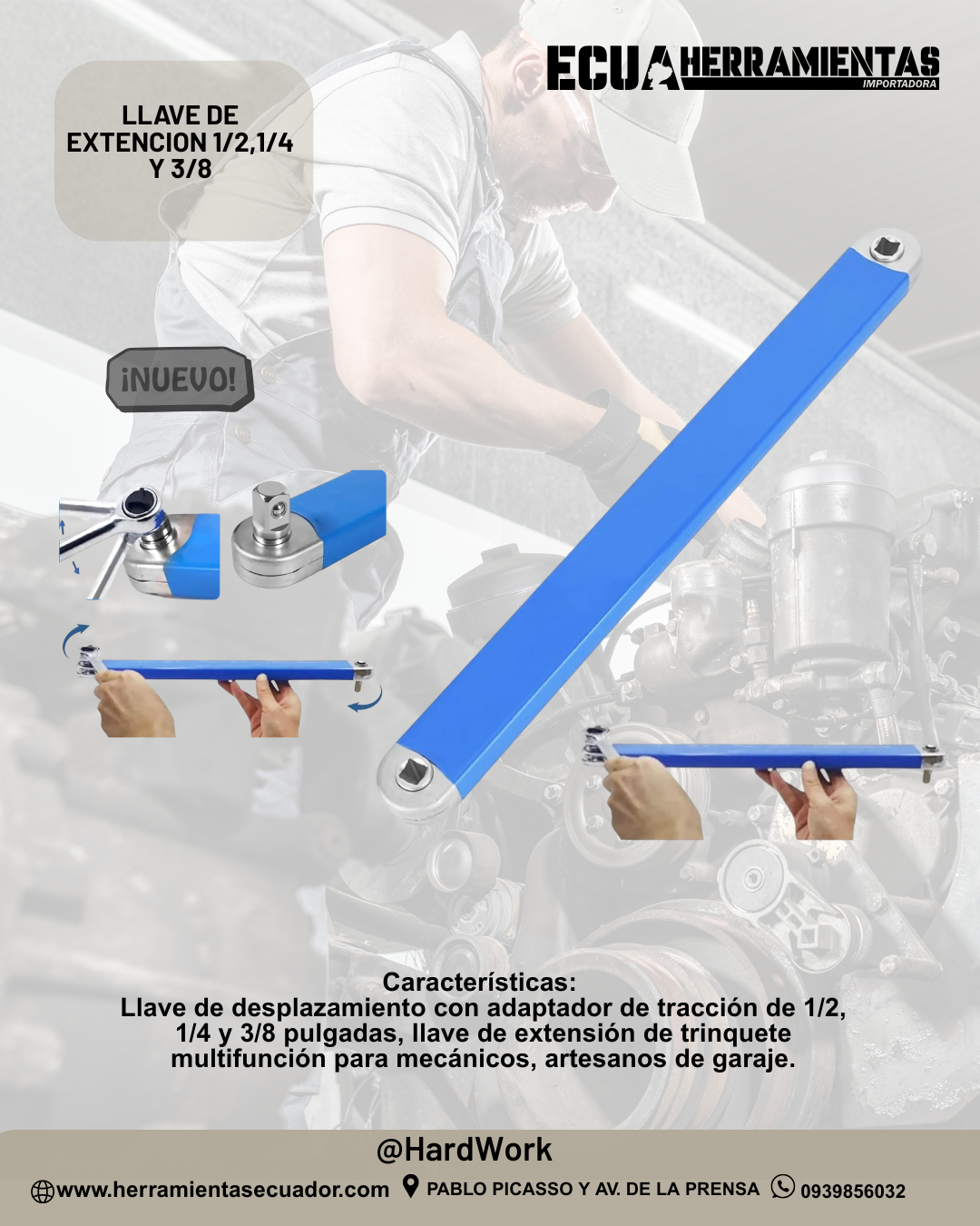 Llave de extensión acodada Juego de Llaves de Carraca Multifunción con Adaptador de Accionamiento de 1/2", 1/4" y 3/8"