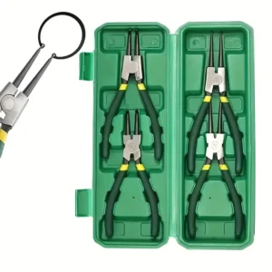 Juego de 4 alicates internos/externos de 7" con Alicates para anillos de retención de mordaza recta/curva (interior)